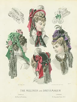 Антикварная гравюра "Дамские головные уборы". Дополнительное изображение