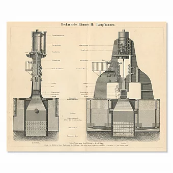 "Паровой молот" - старинная гравюра - оригинал. Дополнительное изображение