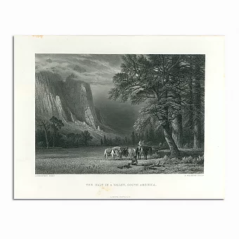 Антикварная гравюра "Привал в долине. Южная Америка". Дополнительное изображение