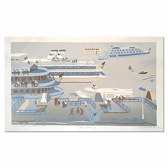 "Саратов. Волжская новь" - авторская линогравюра. Дополнительное изображение