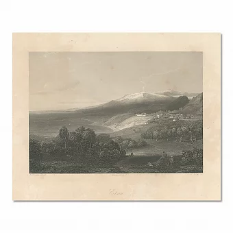 "Вулкан Этна. Сицилия" - антикварная гравюра - вип подарок. Дополнительное изображение