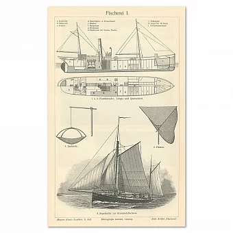 "Рыболовецкие суда" - антикварная гравюра. Дополнительное изображение