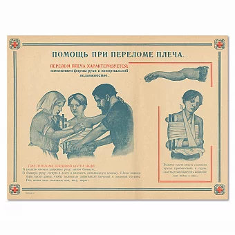 Медицинское пособие "Помощь при переломе плеча" - антикварный оригинал. Дополнительное изображение