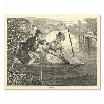 "На рыбалке" - антикварная английская гравюра. Дополнительное изображение
