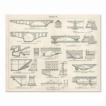 "Мосты" - старинная гравюра - оригинал. Дополнительное изображение