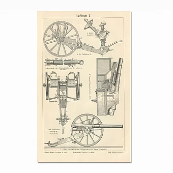 Антикварные гравюры "Лафет" и "Легкая полевая гаубица". Дополнительное изображение