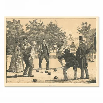 "Игра в боулз" - антикварная литография - вип подарок. Дополнительное изображение