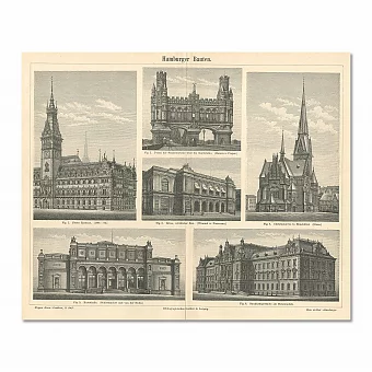 Антикварная гравюра "Архитектура Гамбурга". Дополнительное изображение