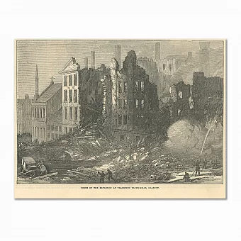 Редкая гравюра "Место взрыва на мукомольной мельнице Традестона в Глазго". Дополнительное изображение