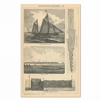 "Рыболовный промысел с сетями" - антикварная гравюра. Дополнительное изображение