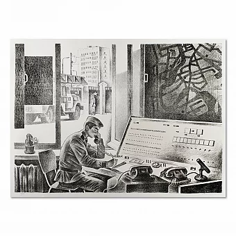 "Пожарная часть" - оригинальная автолитография - редкий подарок. Дополнительное изображение