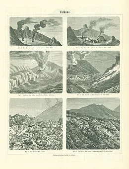 Антикварная гравюра "Вулканы". Дополнительное изображение