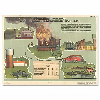 "Тушение пожаров в сельских населенных пунктах" - винтажный плакат СССР. Дополнительное изображение