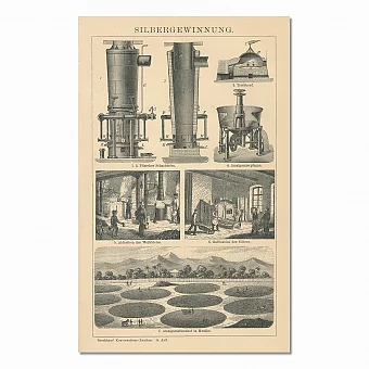 Антикварная гравюра "Добыча серебра". Дополнительное изображение