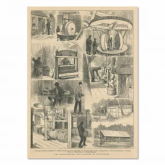 Антикварная гравюра "Производство и хранение пороха". Дополнительное изображение
