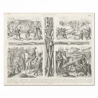 "Европейские средневековые воины" - антикварная гравюра. Дополнительное изображение