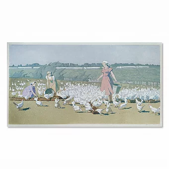 "Птичницы" - оригинальная советская линогравюра. Дополнительное изображение