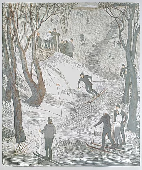 Оригинальная линогравюра "Лыжники". Дополнительное изображение