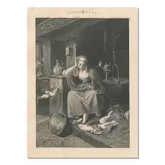 Редкая антикварная гравюра "Золушка". Дополнительное изображение