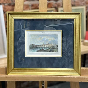 Оригинал антикварной гравюры - Каменный мост через Москву-реку