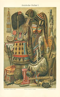 Антикварная хромолитография "Азиатская культура". Дополнительное изображение