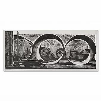 "Заготовки" из серии "На Подольском машиностроительном"- линогравюра СССР. Дополнительное изображение