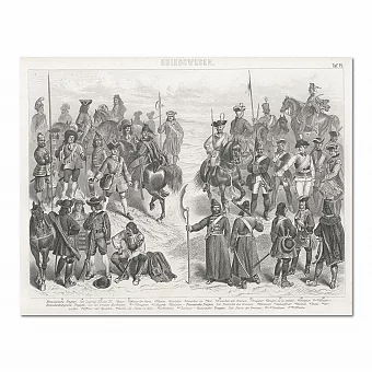 Оригинал антикварной гравюры "Военная форма разных стран". Дополнительное изображение