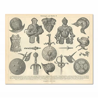 "Доспехи и оружие эпохи Ренессанса" - антикварная гравюра. Дополнительное изображение