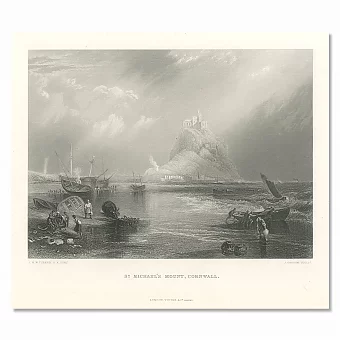 Антикварная гравюра "Гора Святого Михаила, Корнуолл". Дополнительное изображение