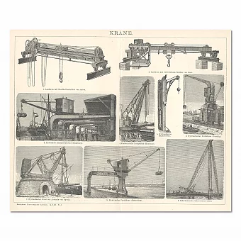Антикварная гравюра "Подъемные краны". Дополнительное изображение