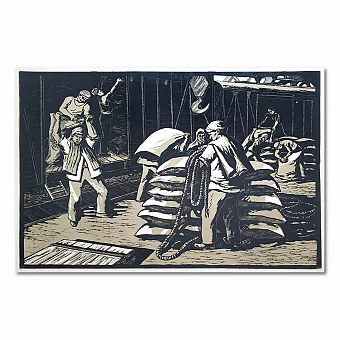 "Грузчики" - оригинальная линогравюра - винтажный подарок. Дополнительное изображение