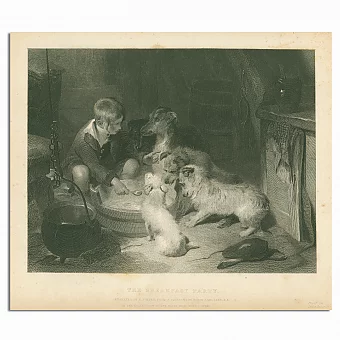 Антикварная гравюра "Завтрак". Дополнительное изображение