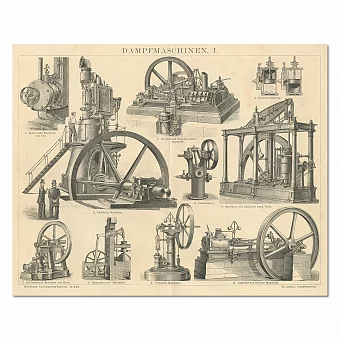 "Паровые машины" - редкая старинная гравюра. Дополнительное изображение