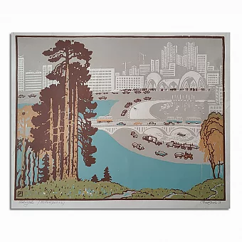 Оригинальная линогравюра "Новостройки". Дополнительное изображение