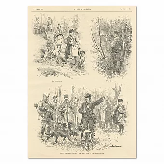 "Отстрел кроликов" - оригинальная антикварная литография. Дополнительное изображение