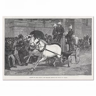 "Лондонская пожарная команда на параде" - редкая антикварная гравюра. Дополнительное изображение