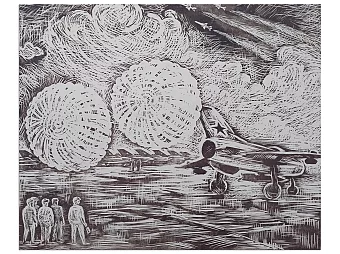 Оригинальный эстамп "Экстренная посадка". Дополнительное изображение