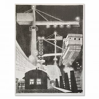 Оригинальная автолитография "Краны. На Саяно-Шушенской ГЭС". Дополнительное изображение