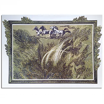 Оригинальная линогравюра "В карьер". Дополнительное изображение