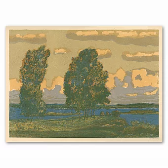 "На Валдае" - оригинальная авторская линогравюра. Дополнительное изображение