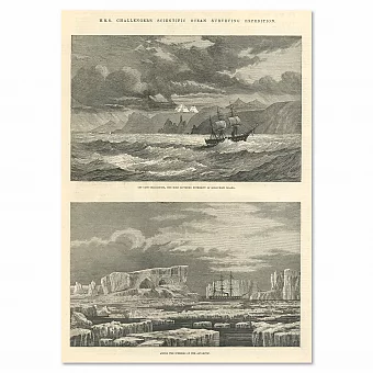 "Научная океанографическая экспедиция «Челленджер»" - антикварная гравюра. Дополнительное изображение