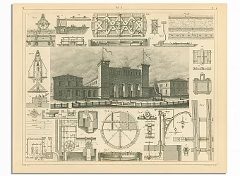Антикварная гравюра "Строительство Саксонской железной дороги". Дополнительное изображение