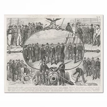 "Форма военно-морского флота различных государств" - антикварная гравюра. Дополнительное изображение