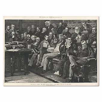 "Палата общин. Передняя скамья оппозиции" - большая антикварная гравюра. Дополнительное изображение