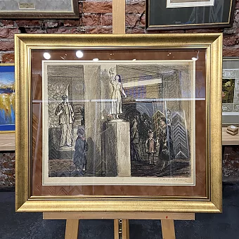 Оригинальная литография "В музее"