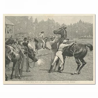 "Тридцатимильная гонка. Смена лошадей" - антикварная гравюра. Дополнительное изображение