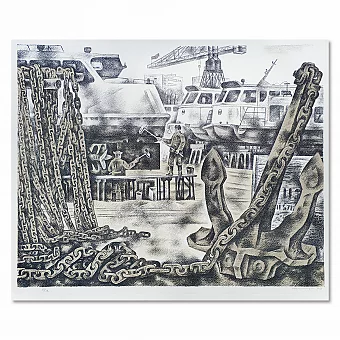 "В доке" - винтажная советская автолитография - вип подарок. Дополнительное изображение