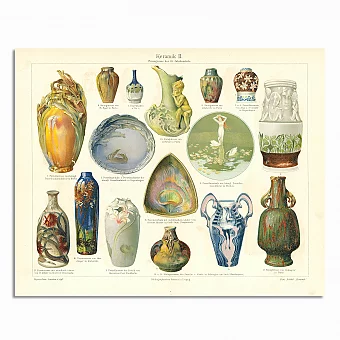 Антикварная хромолитография "Керамика. XIX век". Дополнительное изображение