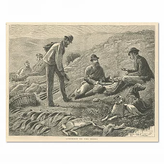 "Обед на вересковых пустошах" - редкая английская гравюра. Дополнительное изображение