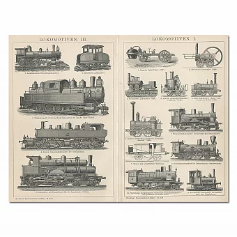 Антикварная гравюра "Локомотивы". Дополнительное изображение